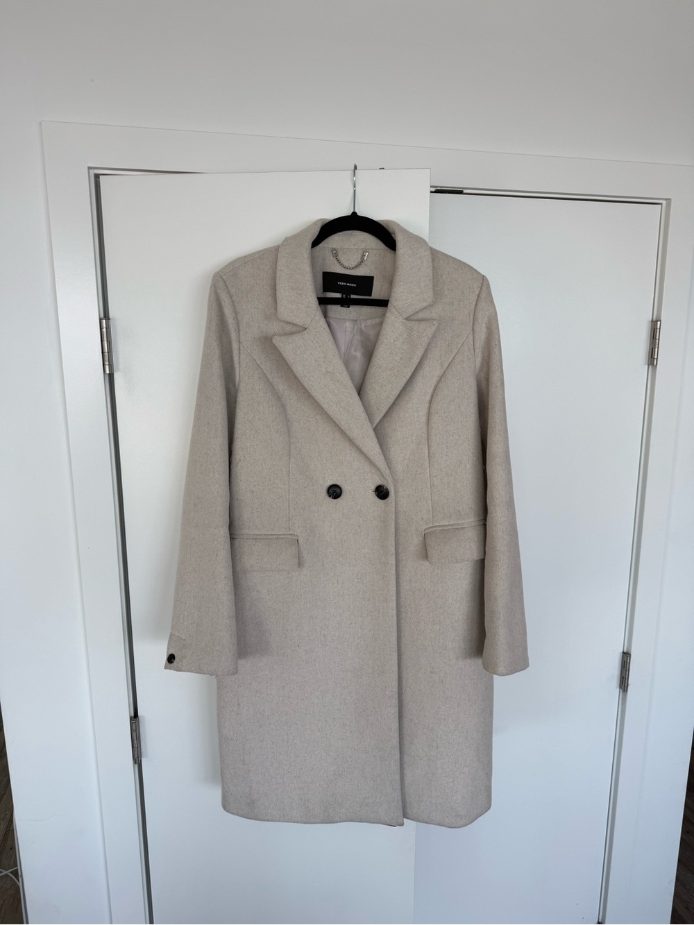 Vero Moda Light Beige Double-Breasted Wool Blend Coat